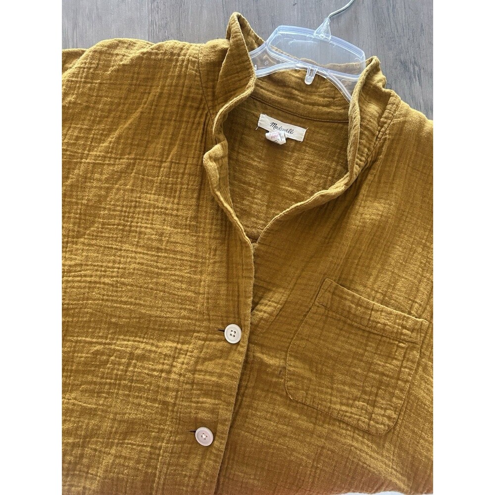 Madewell Women Gauze Button Down Shirt Top XL Mustard Yellow Coastal Beachy